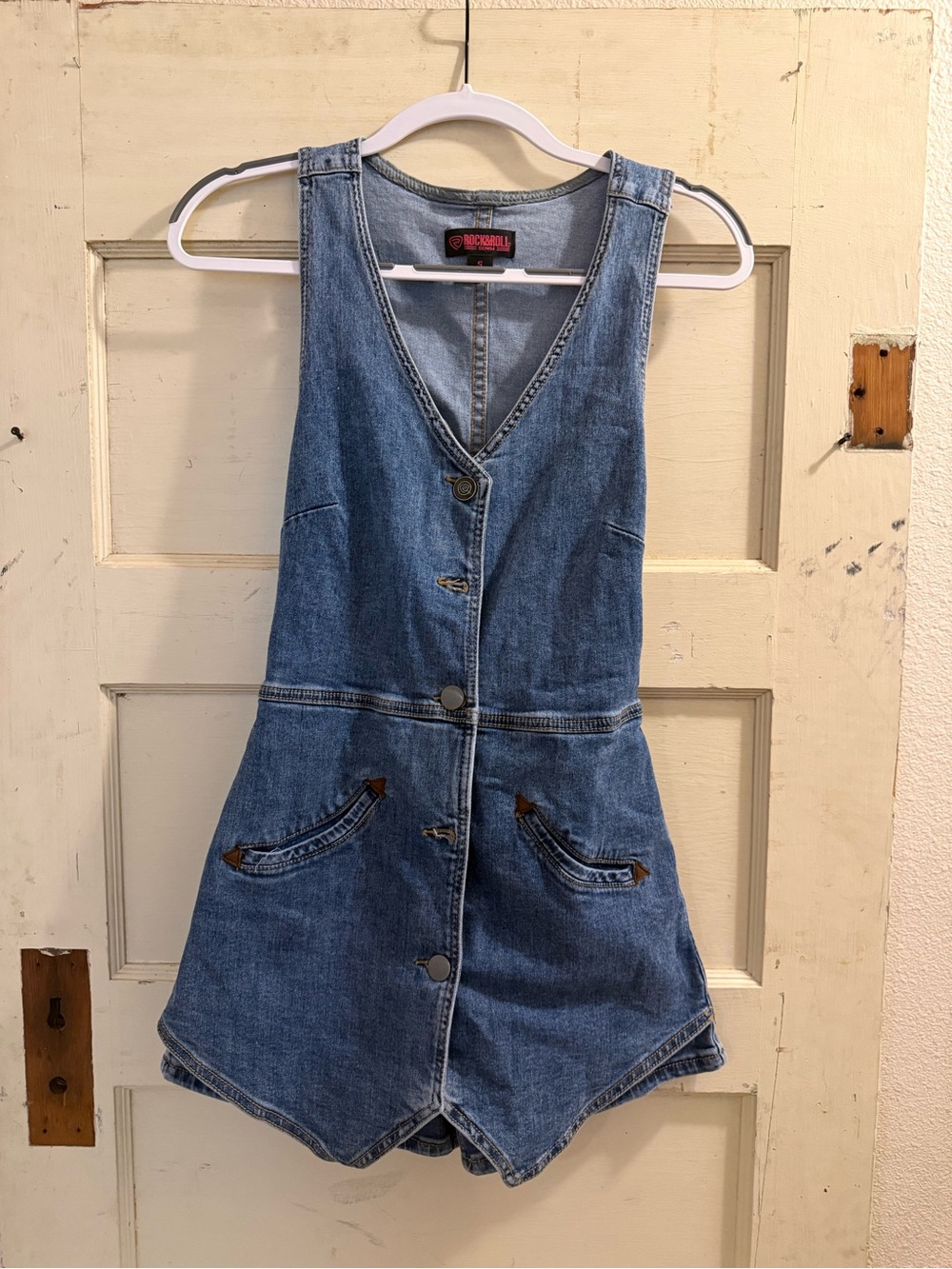 Rock & Roll Denim Women’s Denim Romper Size Small Western Button Front
